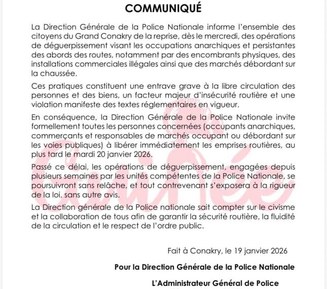 Grand Conakry : la Police nationale annonce la reprise des opérations de déguerpissement